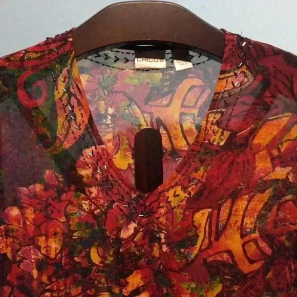 Chicos multicolor jewel embellished 100% silk size 0 front tie sheer lightweight - Picture 8 of 8